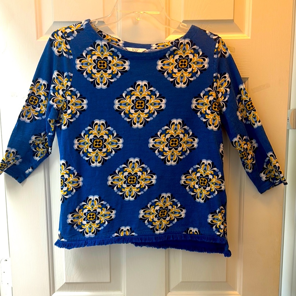 Crown & Ivy Blue and Yellow Floral Top